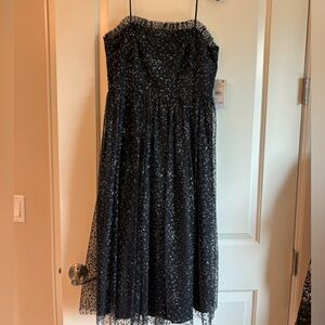 Aidan Mattox lurex black sparkly dotted tulle dress with pockets